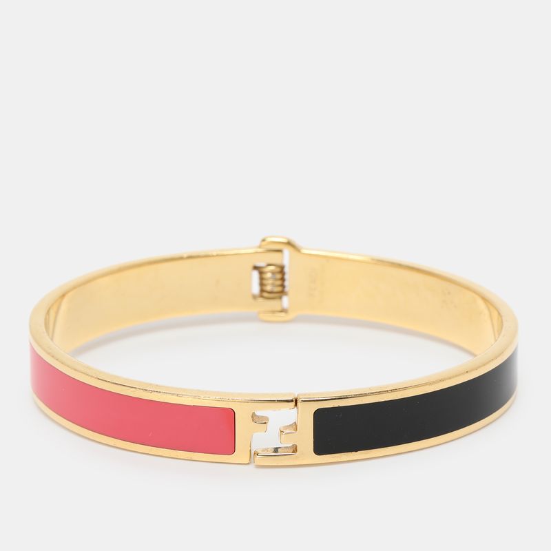 Fendi The Fendista Bicolor Enamel Gold Tone Cuff Bracelet M